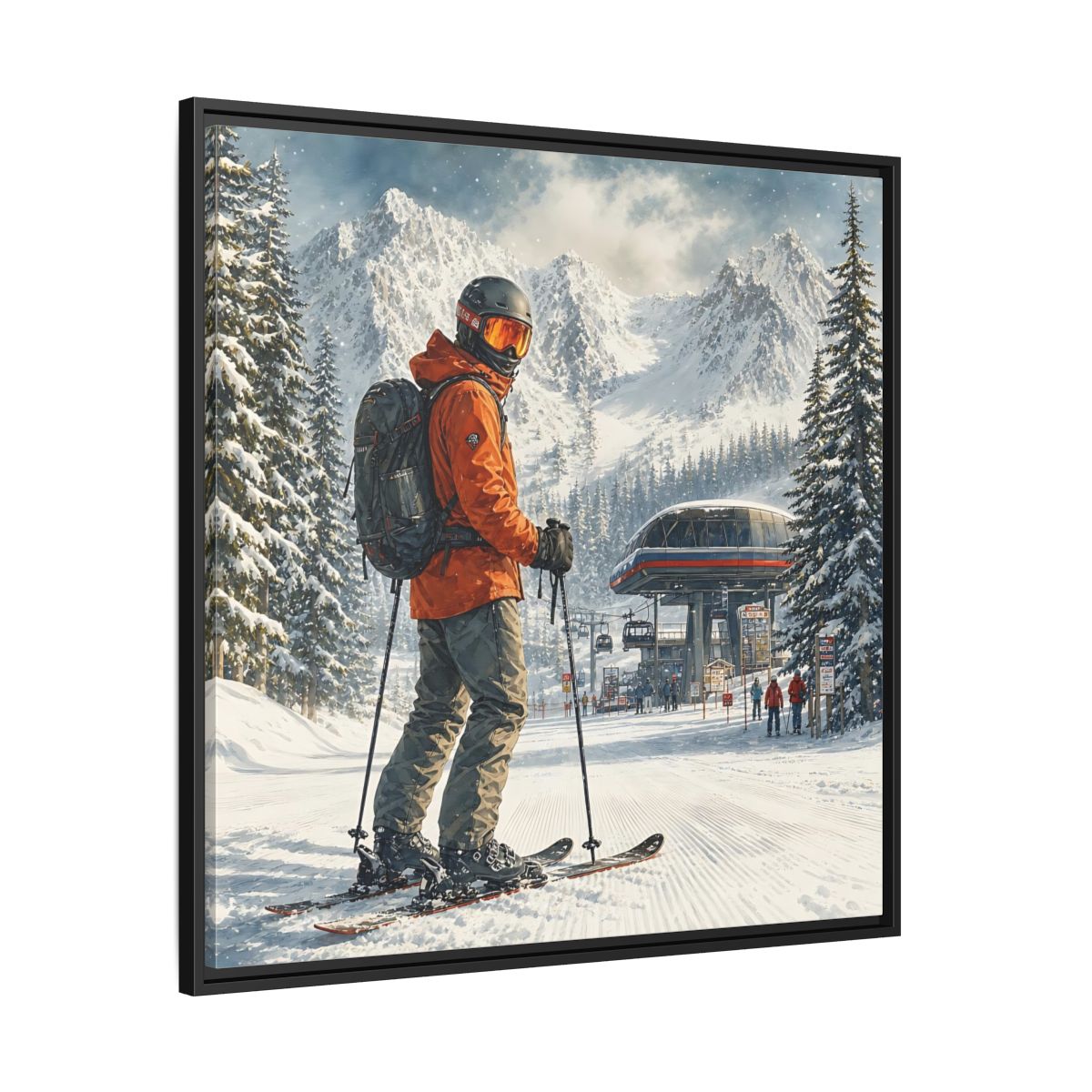 Side Mockup 30. Sports Skier Winter Skiing shown as framed canvas print