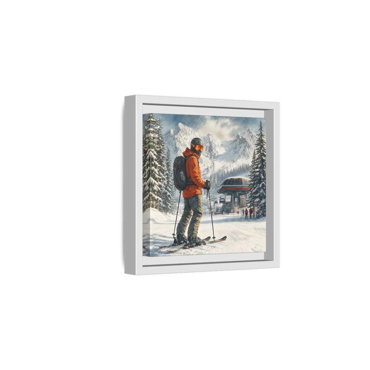 Side Mockup 1. Sports Skier Winter Skiing shown as framed canvas print