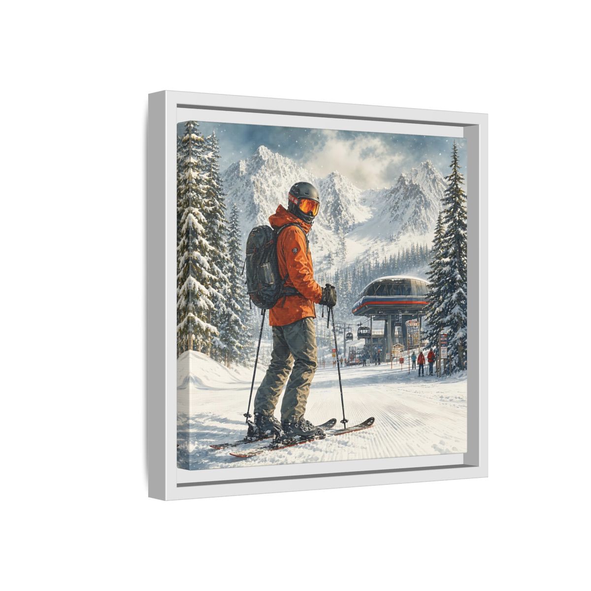 Side Mockup 16. Sports Skier Winter Skiing shown as framed canvas print