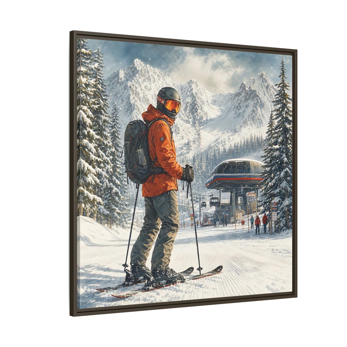 Side Mockup 5. Sports Skier Winter Skiing shown as framed canvas print