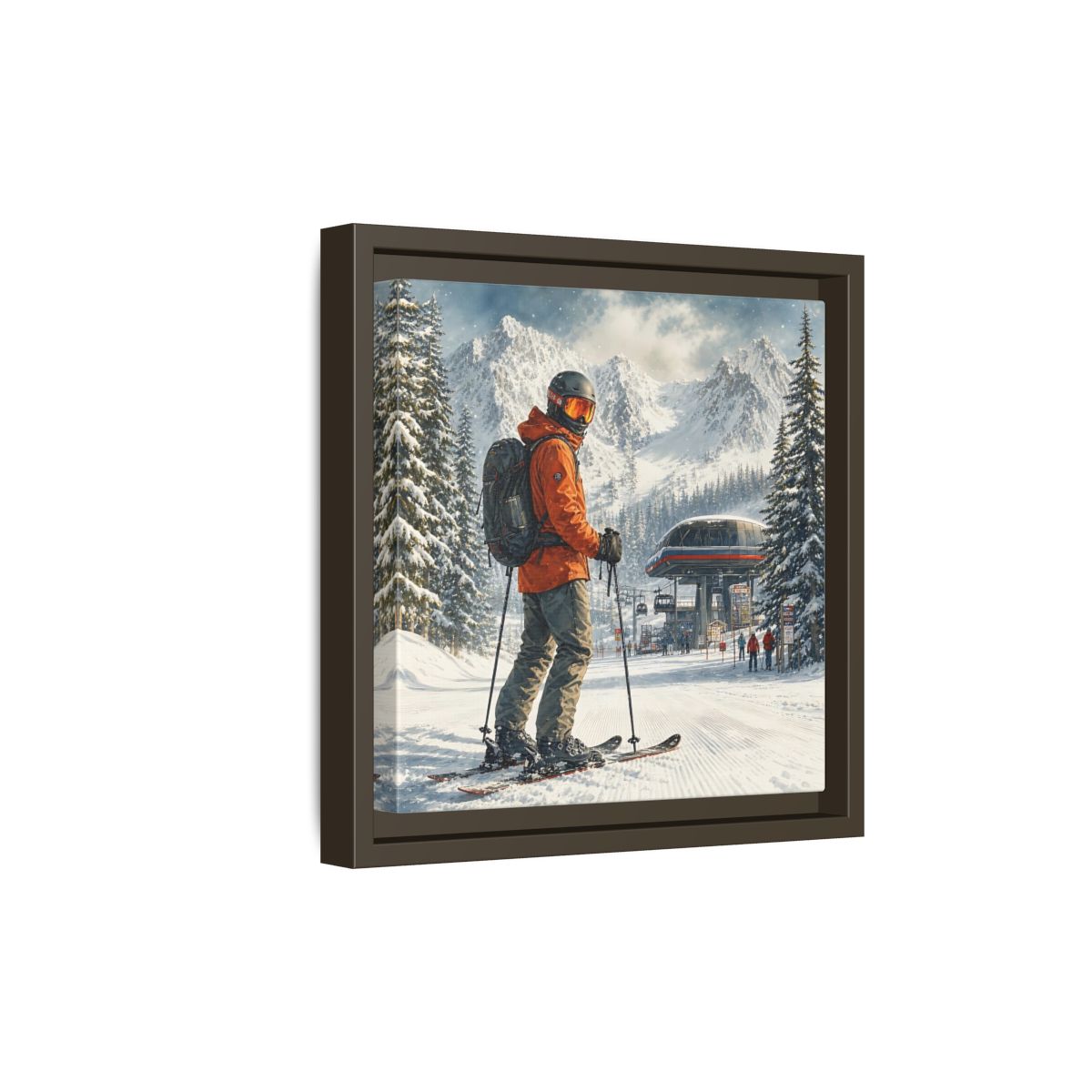 Side Mockup 20. Sports Skier Winter Skiing shown as framed canvas print
