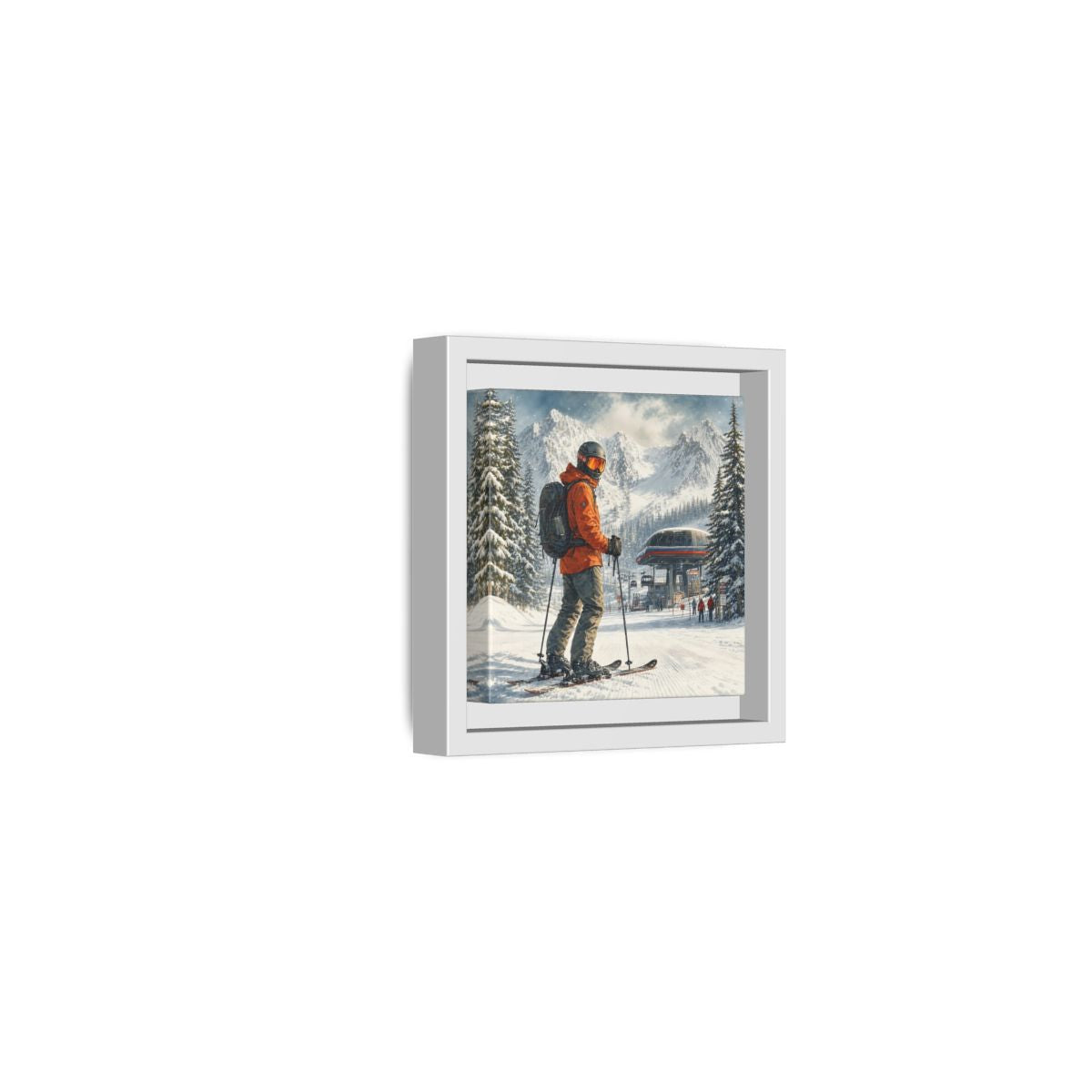 Side Mockup 22. Sports Skier Winter Skiing shown as framed canvas print