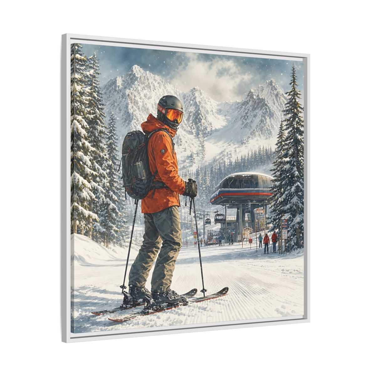 Side Mockup 25. Sports Skier Winter Skiing shown as framed canvas print