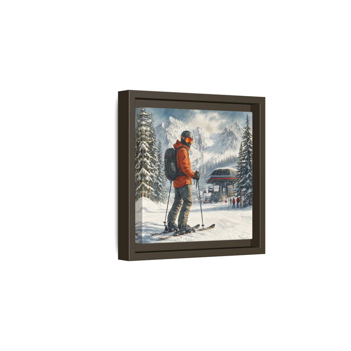 Side Mockup 2. Sports Skier Winter Skiing shown as framed canvas print