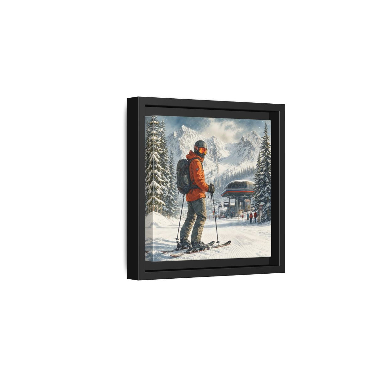 Side Mockup 3. Sports Skier Winter Skiing shown as framed canvas print
