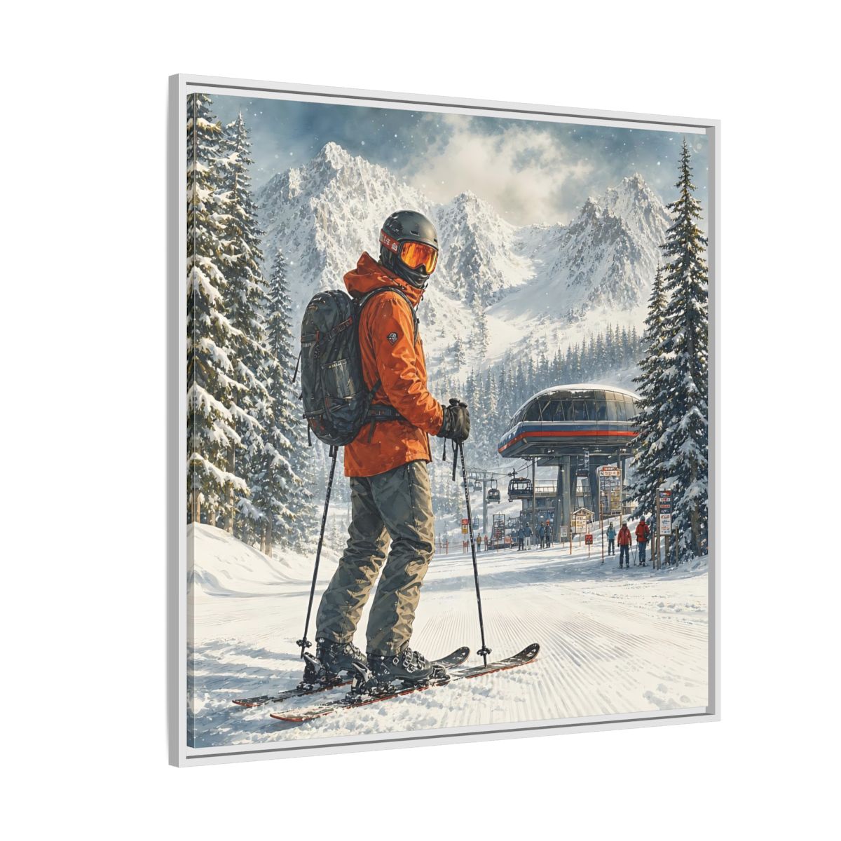 Side Mockup 4. Sports Skier Winter Skiing shown as framed canvas print