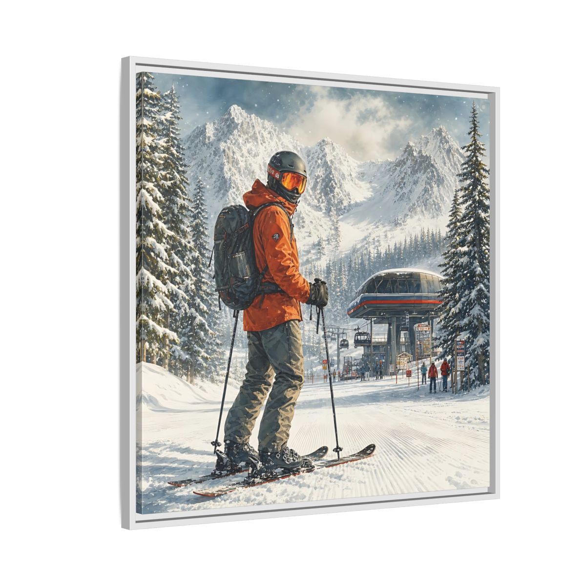 Side Mockup 7. Sports Skier Winter Skiing shown as framed canvas print