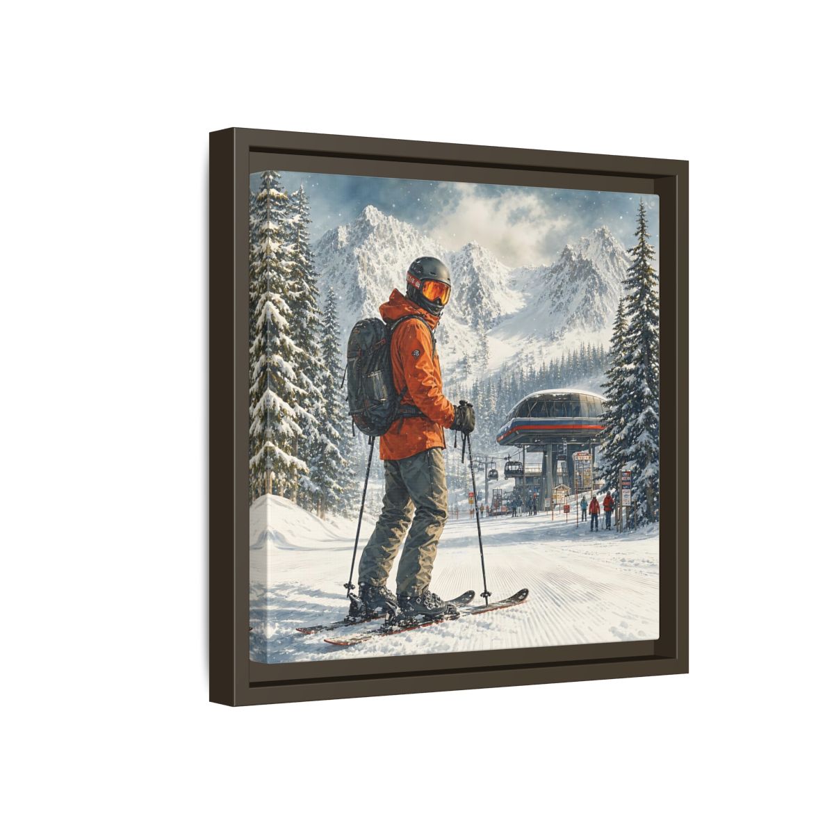 Side Mockup 17. Sports Skier Winter Skiing shown as framed canvas print