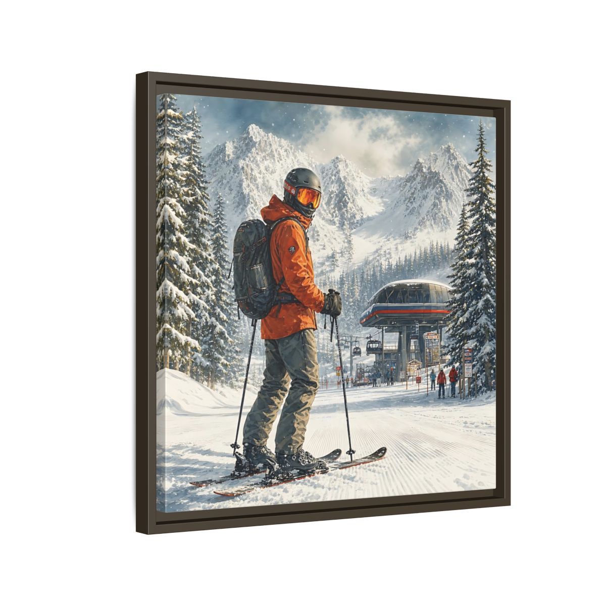Side Mockup 11. Sports Skier Winter Skiing shown as framed canvas print