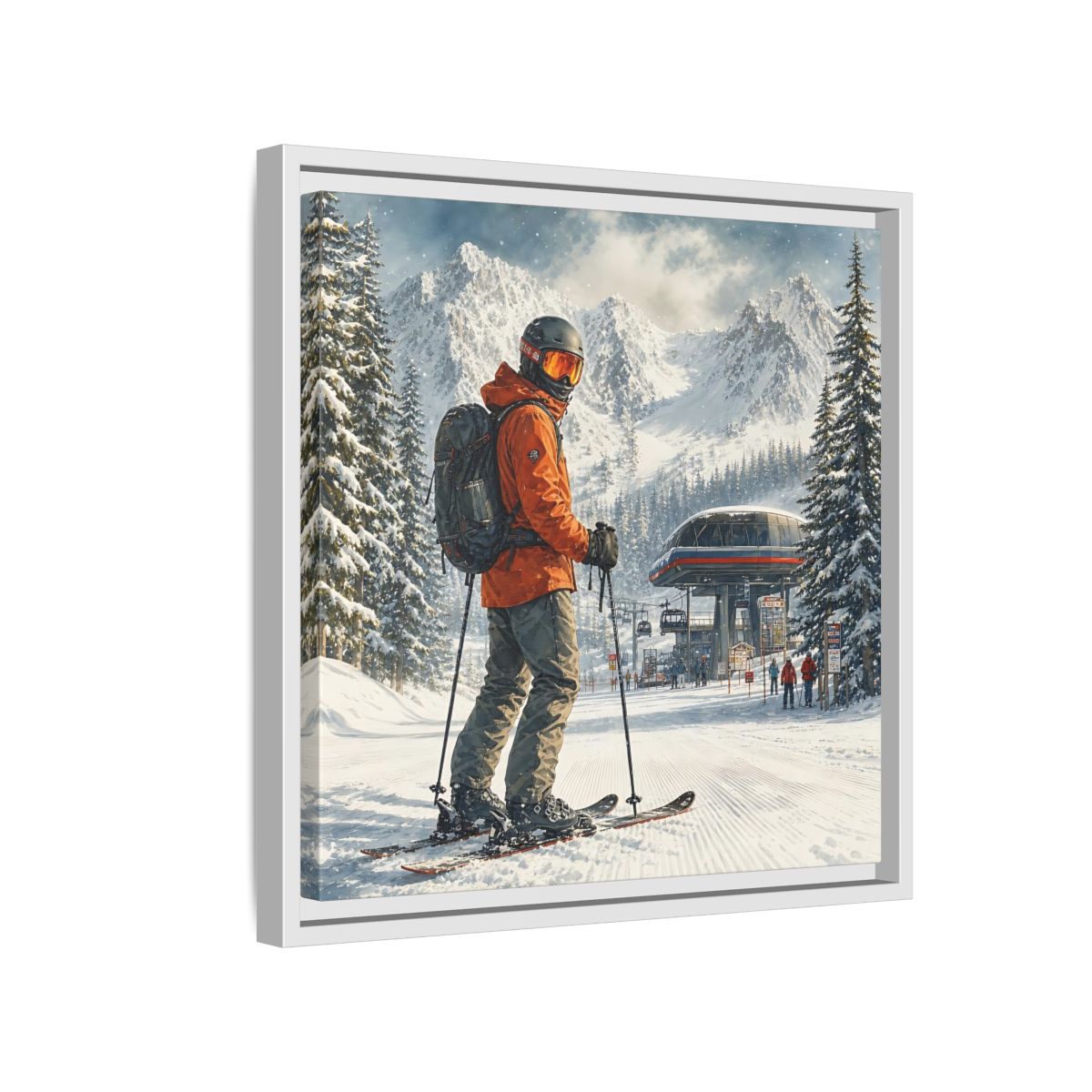 Side Mockup 13. Sports Skier Winter Skiing shown as framed canvas print
