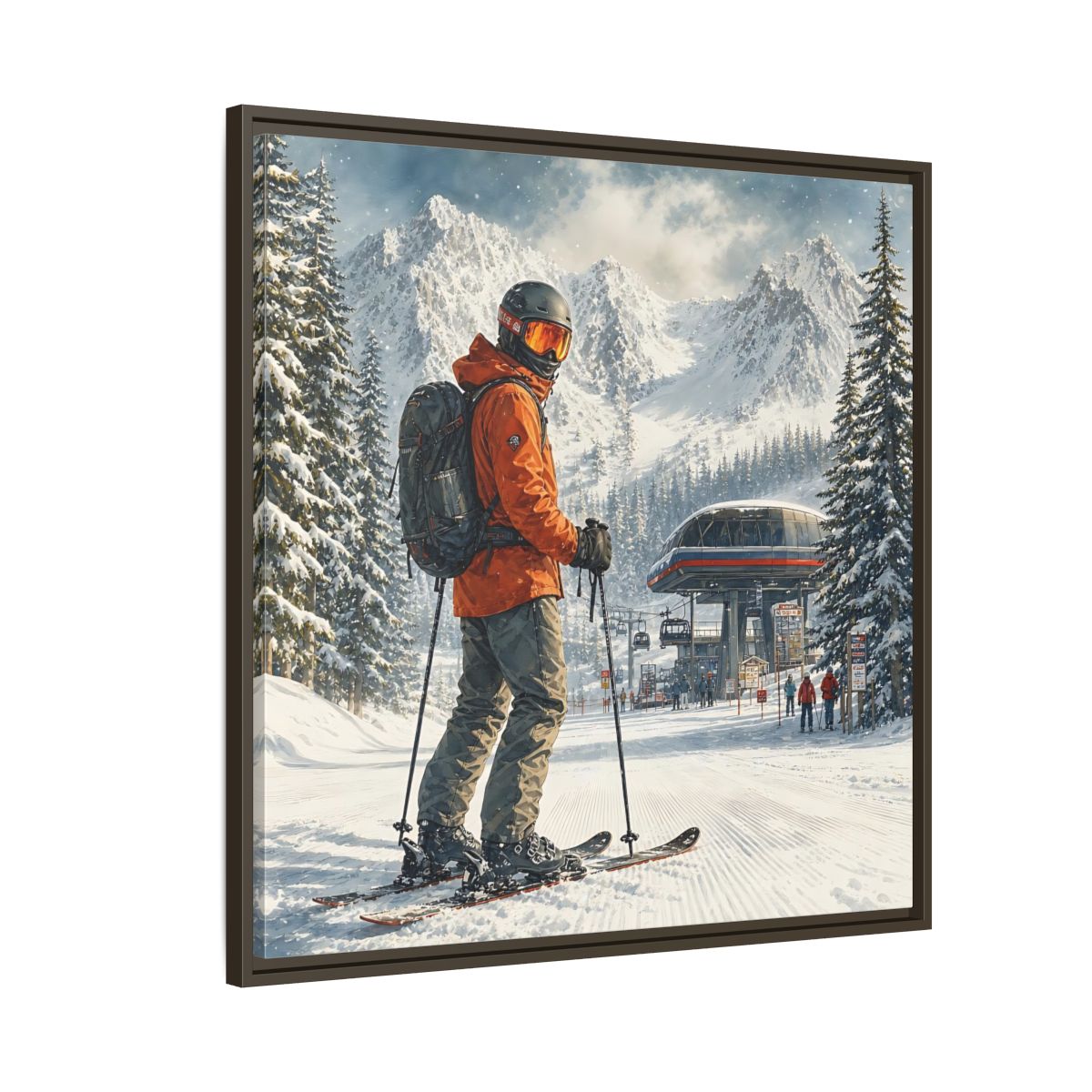 Side Mockup 8. Sports Skier Winter Skiing shown as framed canvas print