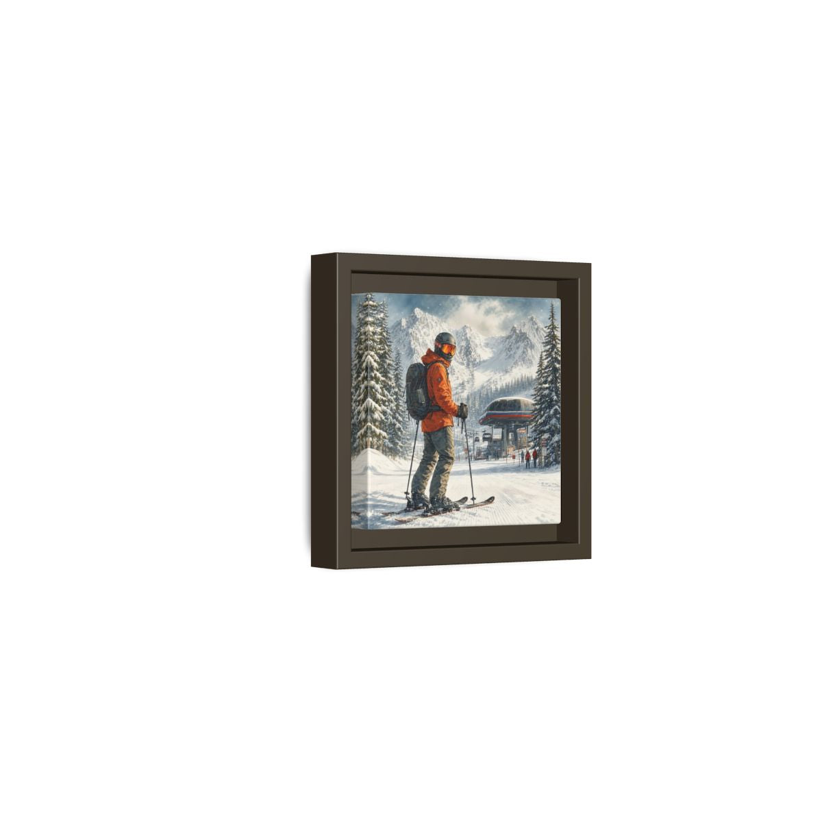 Side Mockup 23. Sports Skier Winter Skiing shown as framed canvas print