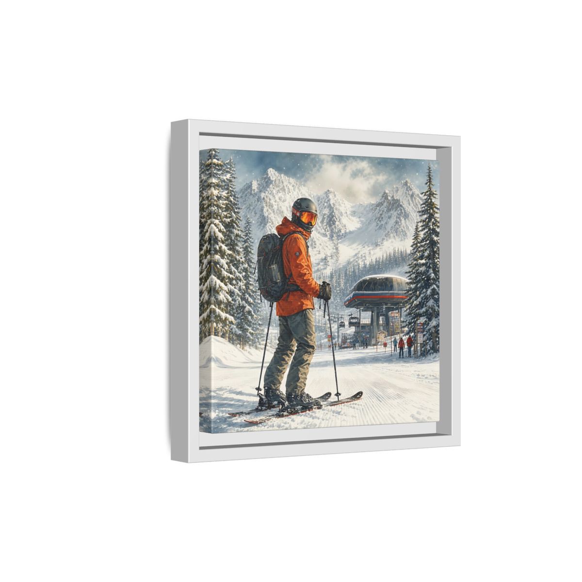 Side Mockup 19. Sports Skier Winter Skiing shown as framed canvas print