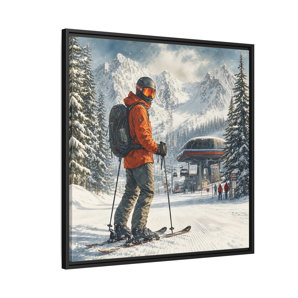 Side Mockup 9. Sports Skier Winter Skiing shown as framed canvas print