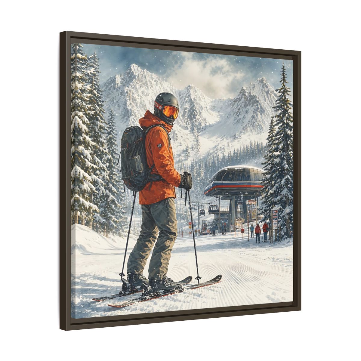 Side Mockup 27. Sports Skier Winter Skiing shown as framed canvas print