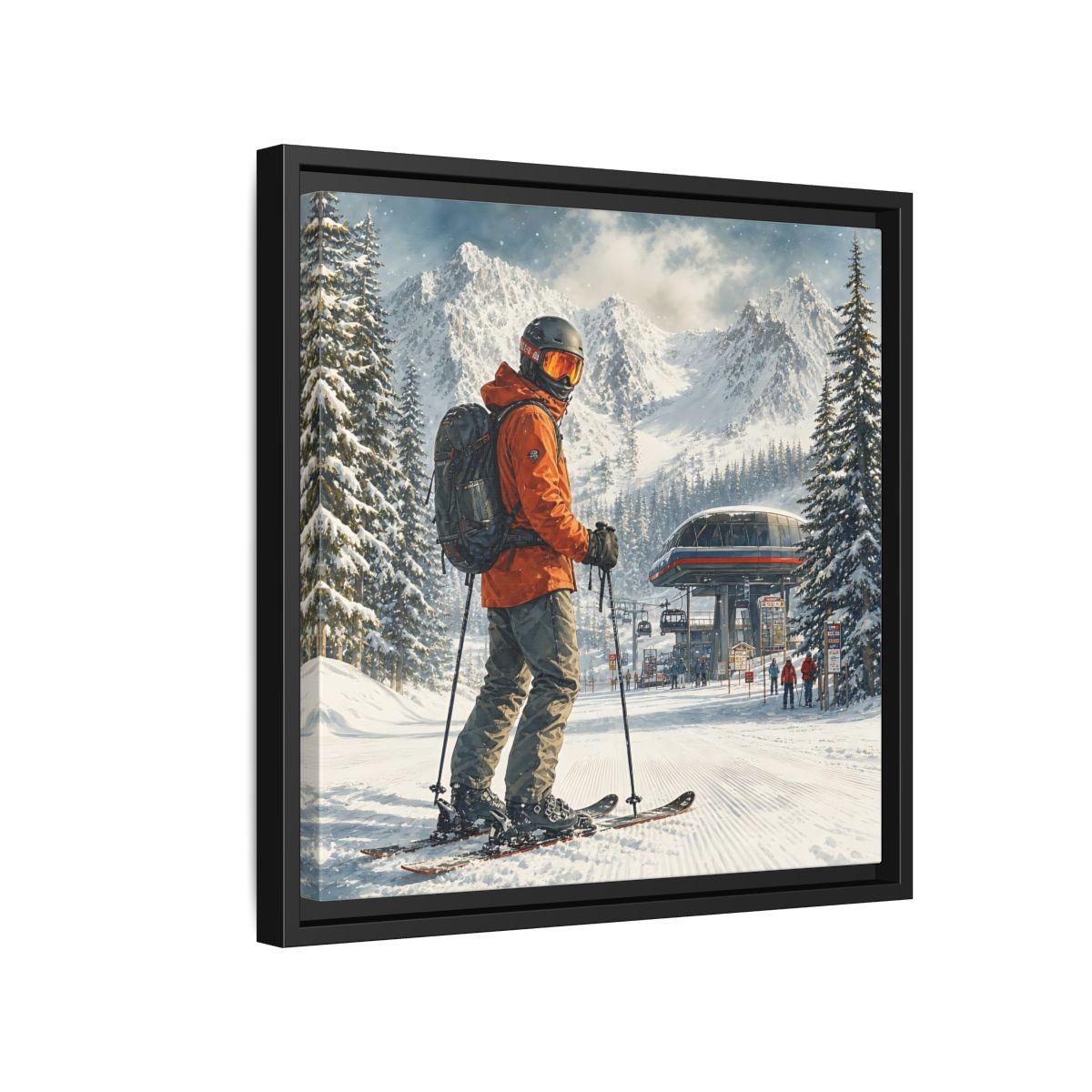 Side Mockup 15. Sports Skier Winter Skiing shown as framed canvas print
