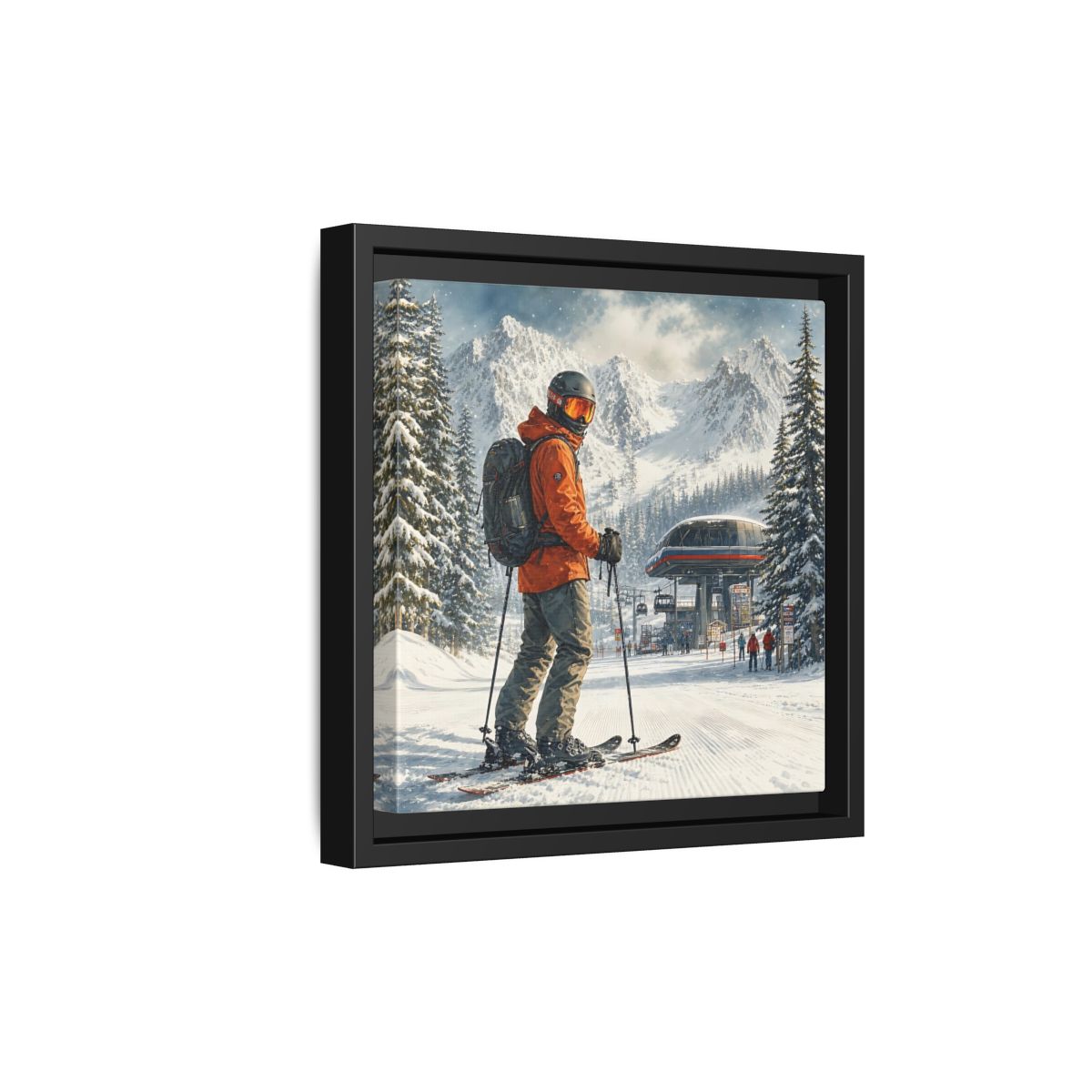 Side Mockup 21. Sports Skier Winter Skiing shown as framed canvas print
