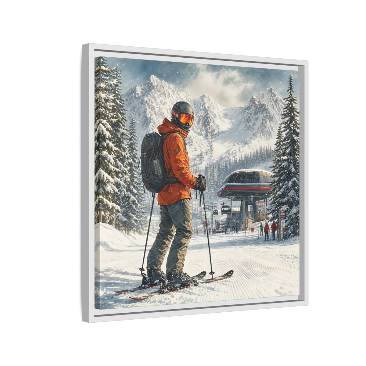Side Mockup 10. Sports Skier Winter Skiing shown as framed canvas print
