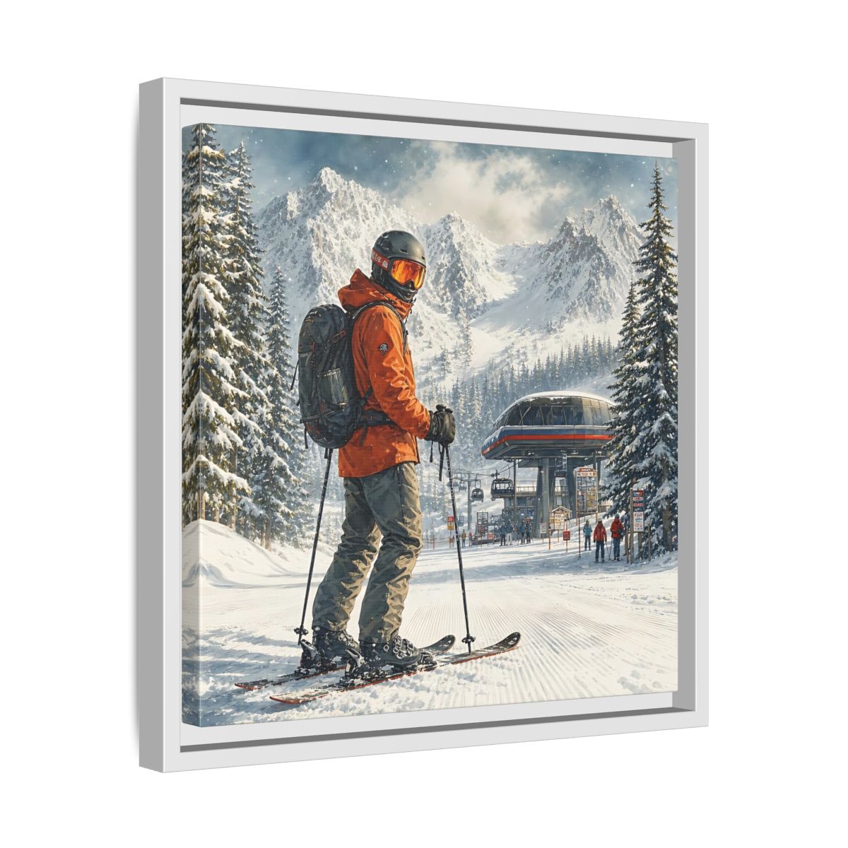 Side Mockup 28. Sports Skier Winter Skiing shown as framed canvas print