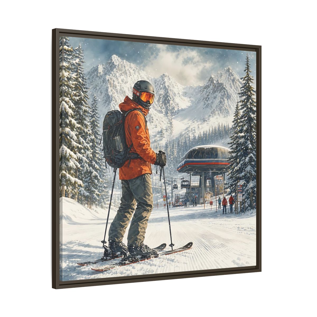 Main Mockup. Sports Skier Winter Skiing shown as framed canvas print