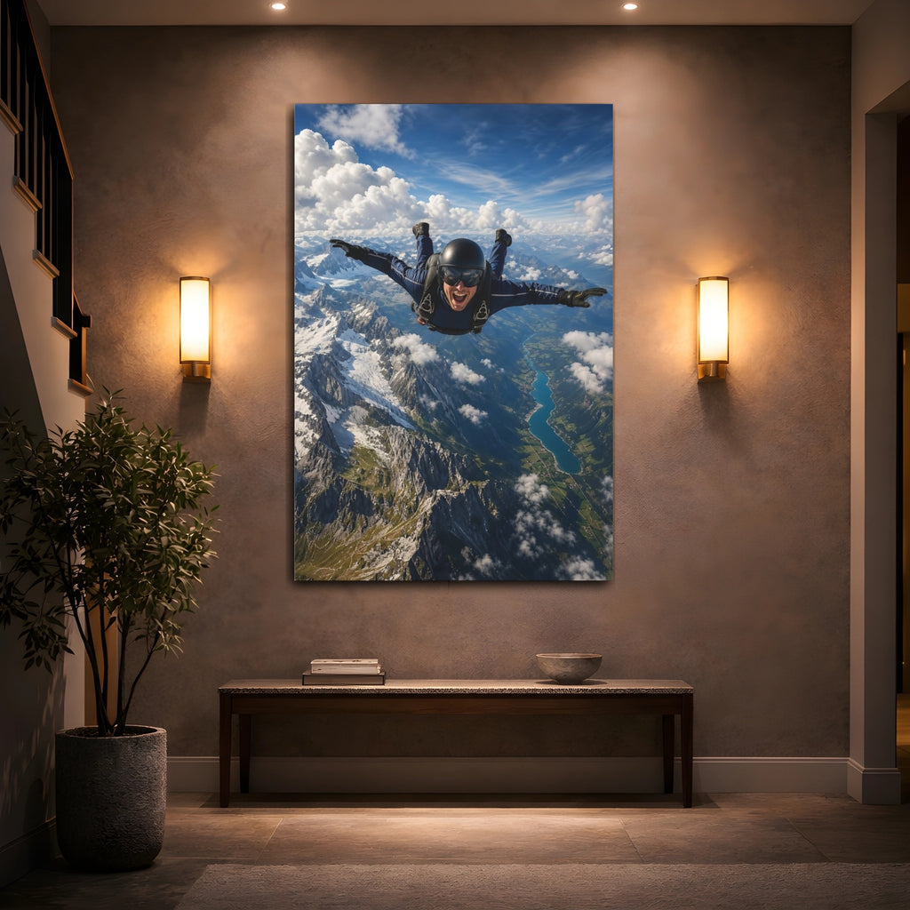 Mockup 2. Sports Skydiver Adventure Skydiving shown as stretched canvas wall art