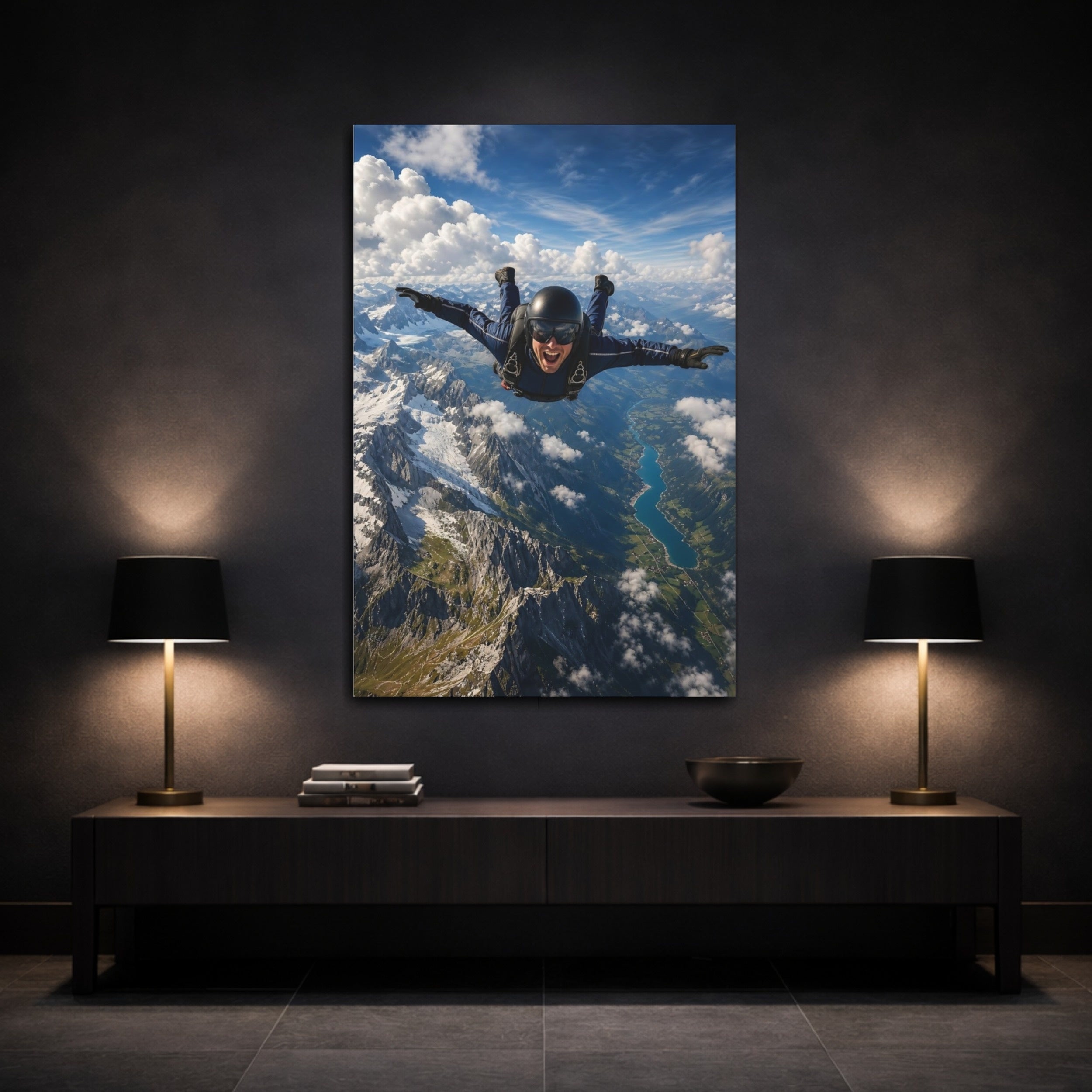 Mockup 3. Sports Skydiver Adventure Skydiving shown as stretched canvas wall art