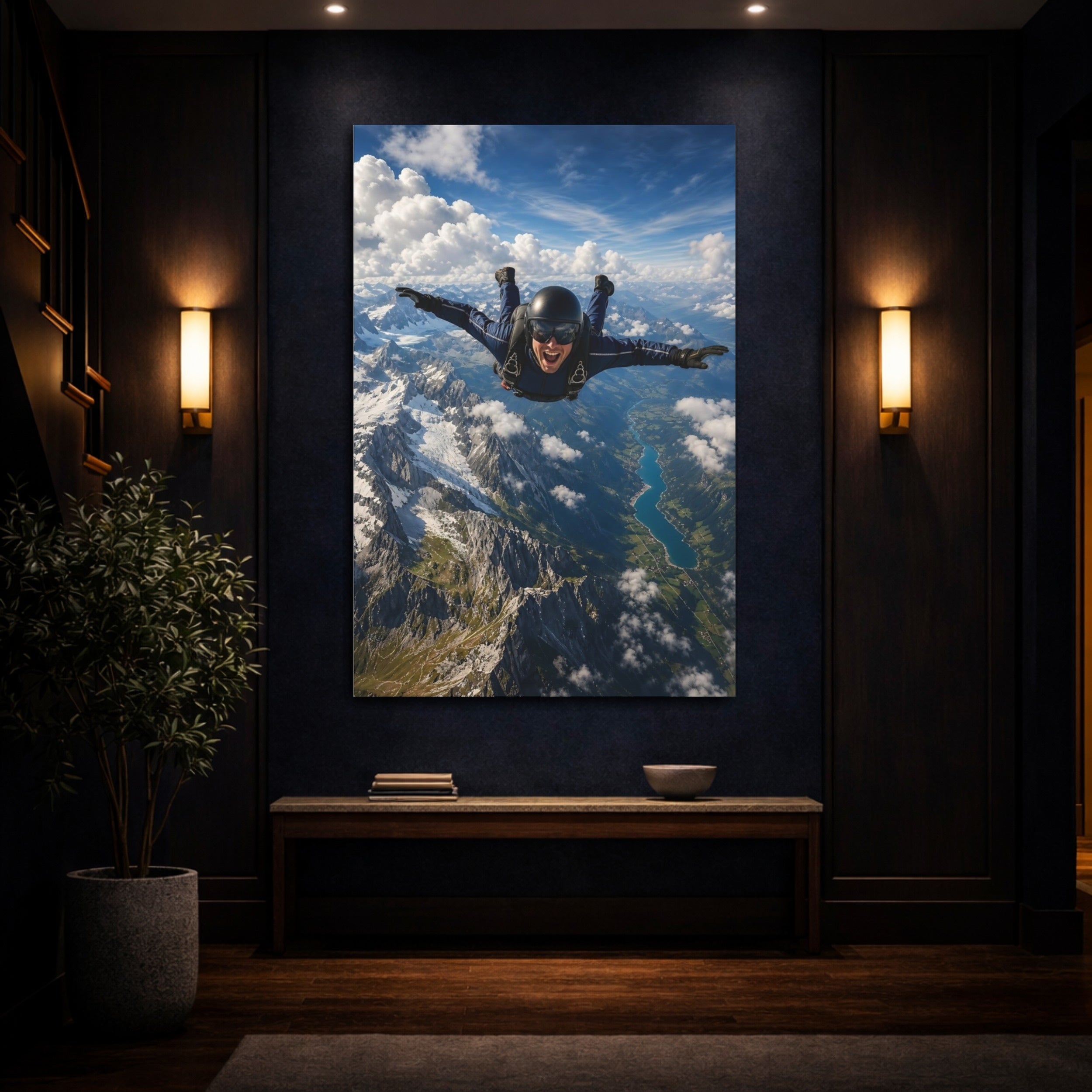 Mockup 4. Sports Skydiver Adventure Skydiving shown as stretched canvas wall art