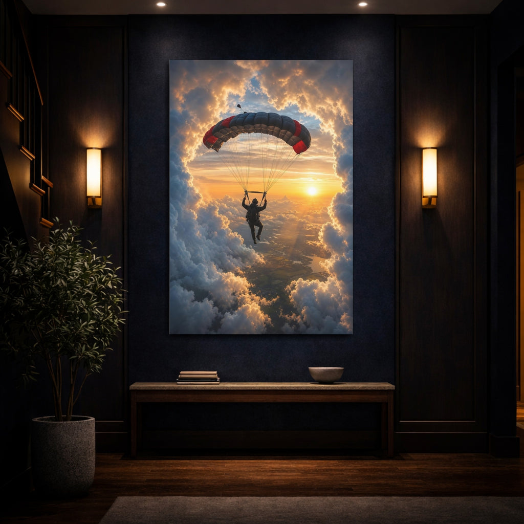 Mockup 4. Sports Skydiver Skydiver Sunset shown as stretched canvas wall art