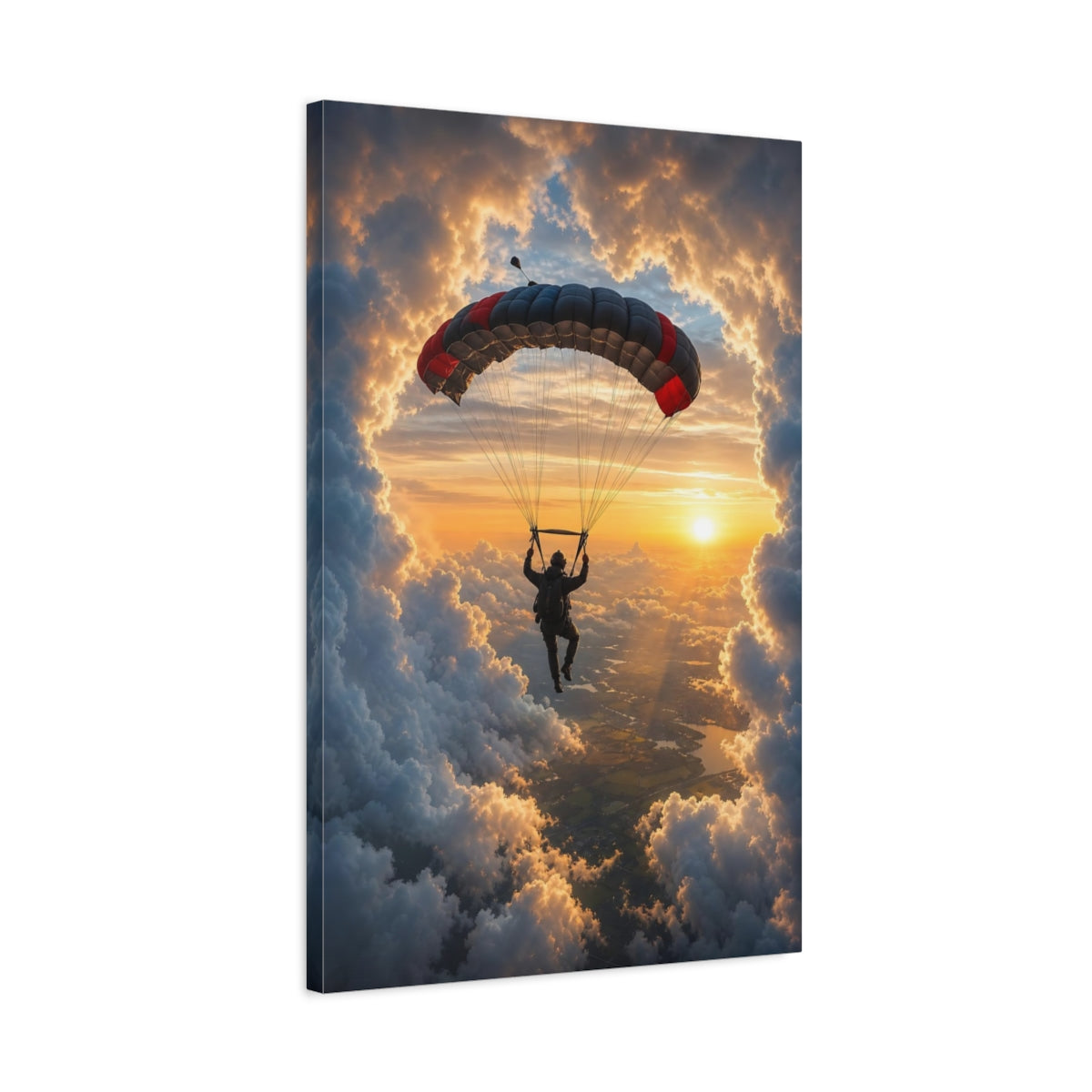 Sports Skydiver Sunset Canvas Wall Art Print - Dynamic Living Room Above Console Table shown as canvas wall art
