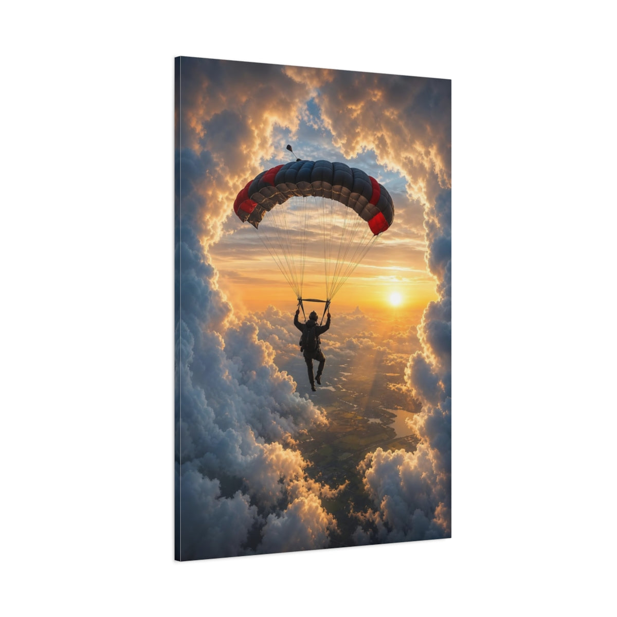 Sports Skydiver Sunset Canvas Wall Art Print - Dynamic Living Room Above Console Table shown as canvas wall art