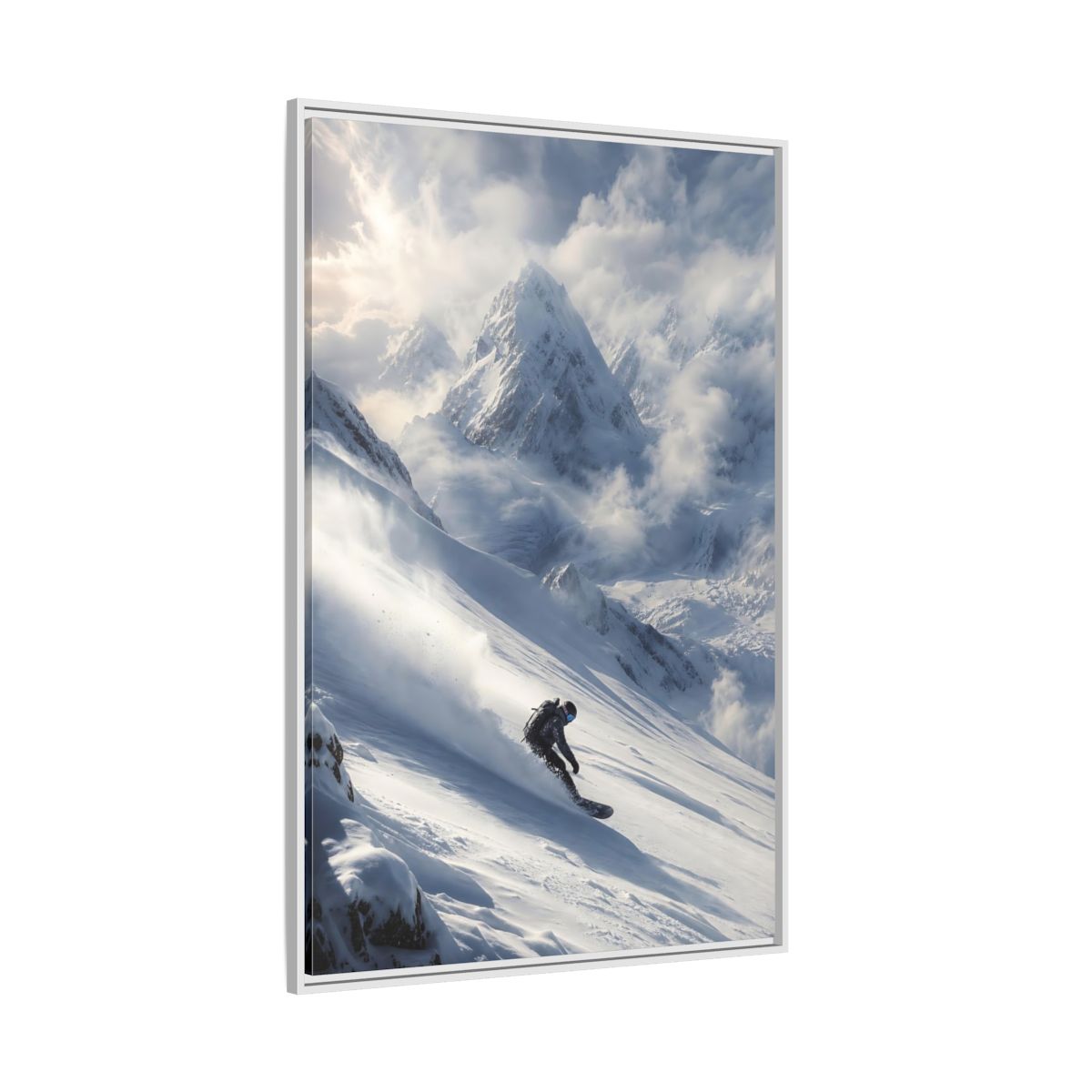 Side Mockup 7. Sports Snowboarder Winter Snowboarding shown as stretched canvas wall art