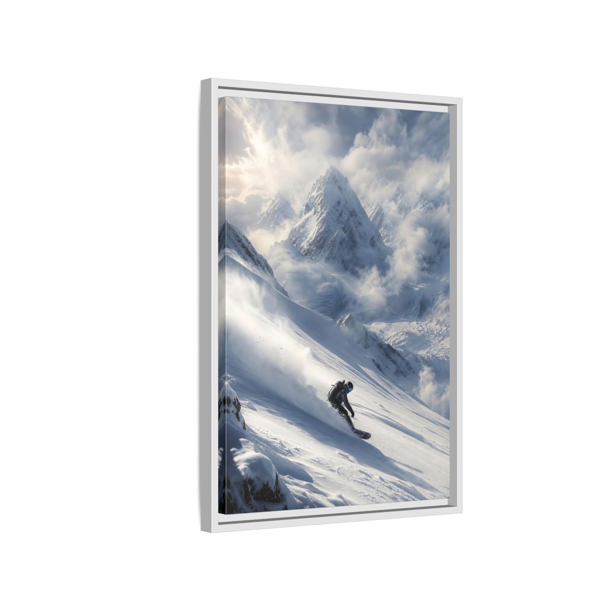 Side Mockup 1. Sports Snowboarder Winter Snowboarding shown as stretched canvas wall art