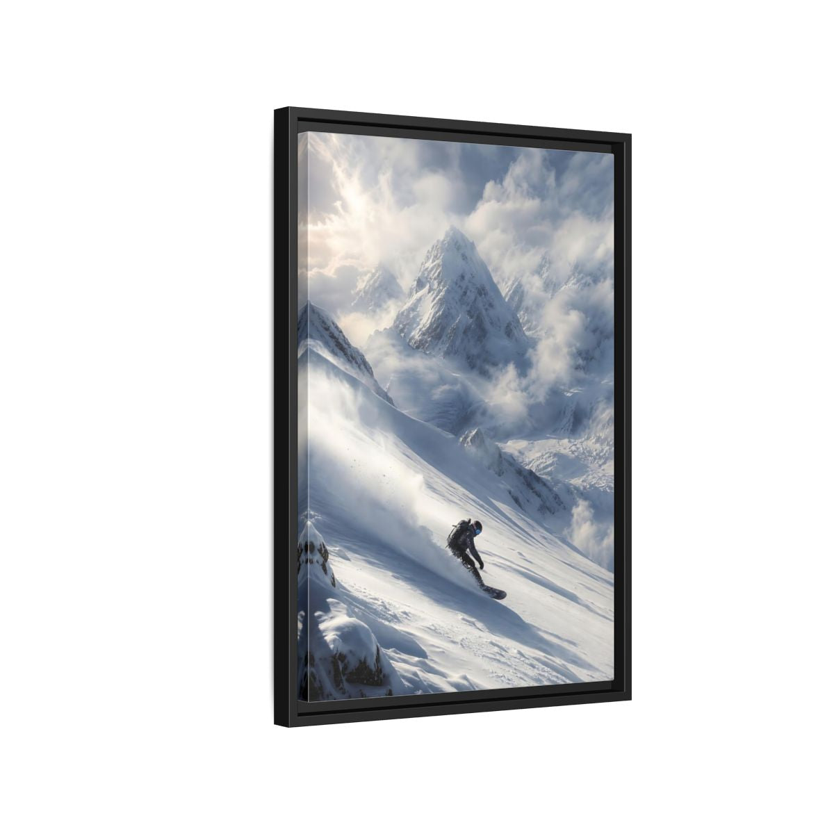 Side Mockup 3. Sports Snowboarder Winter Snowboarding shown as stretched canvas wall art