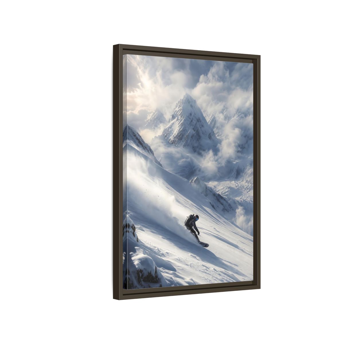 Side Mockup 2. Sports Snowboarder Winter Snowboarding shown as stretched canvas wall art