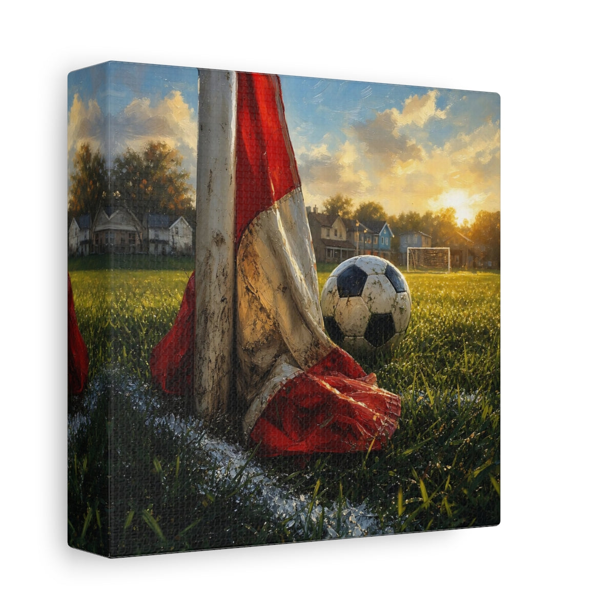 Side Mockup 2. Sports Soccer Ball Soccer Field Sunset shown as canvas print