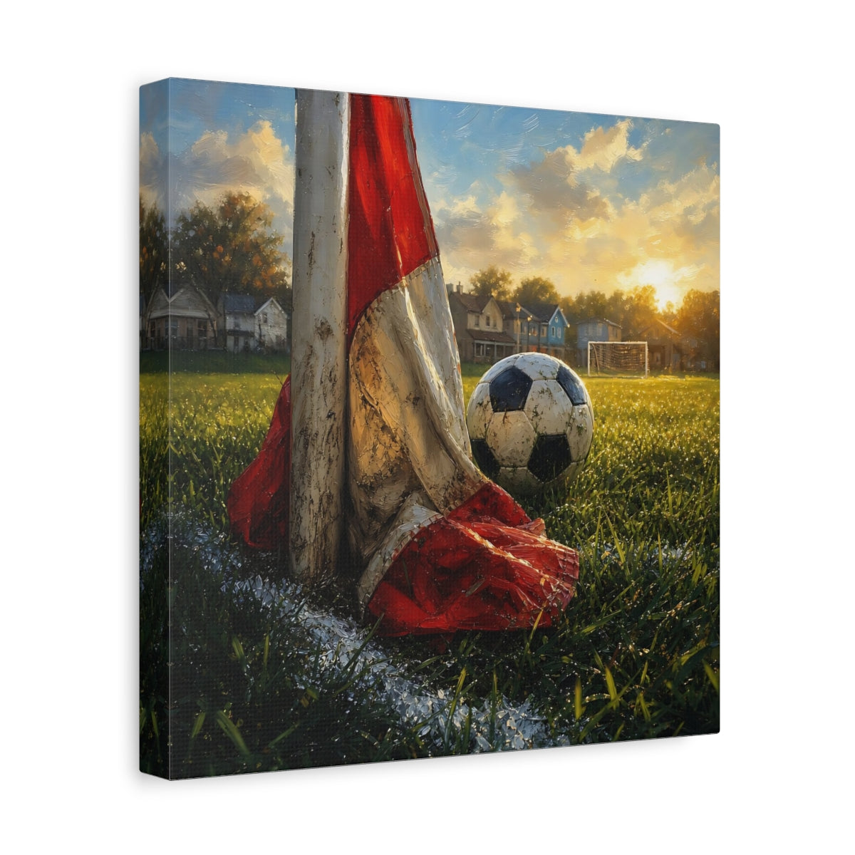 Side Mockup 8. Sports Soccer Ball Soccer Field Sunset shown as canvas print