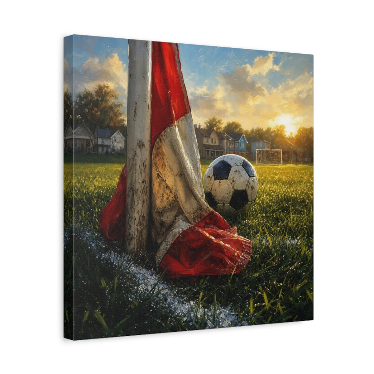 Side Mockup 6. Sports Soccer Ball Soccer Field Sunset shown as canvas print
