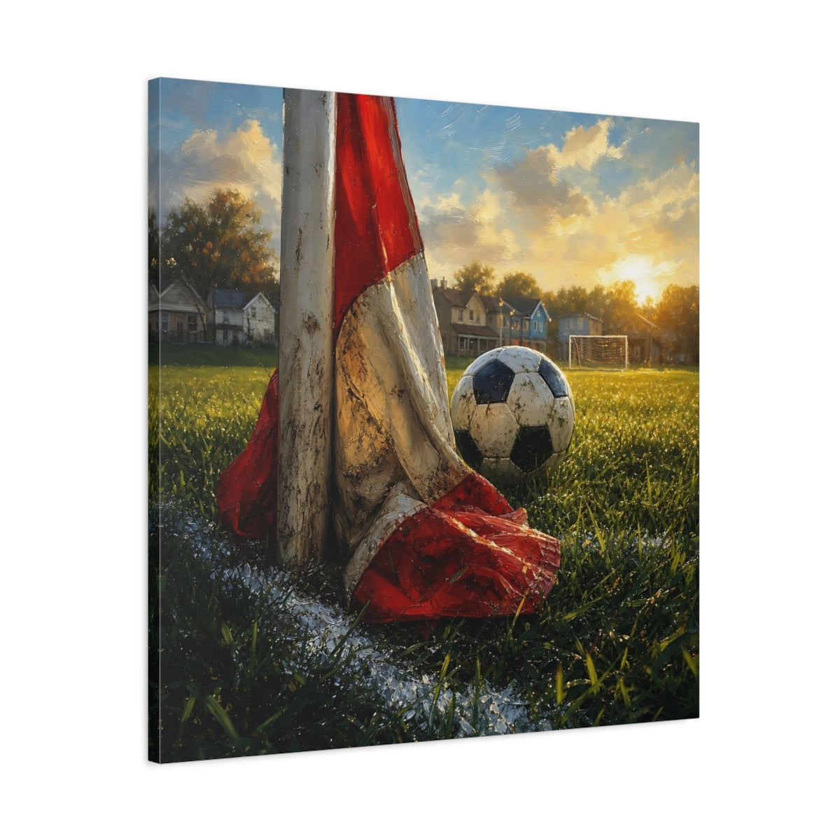 Side Mockup 3. Sports Soccer Ball Soccer Field Sunset shown as canvas print