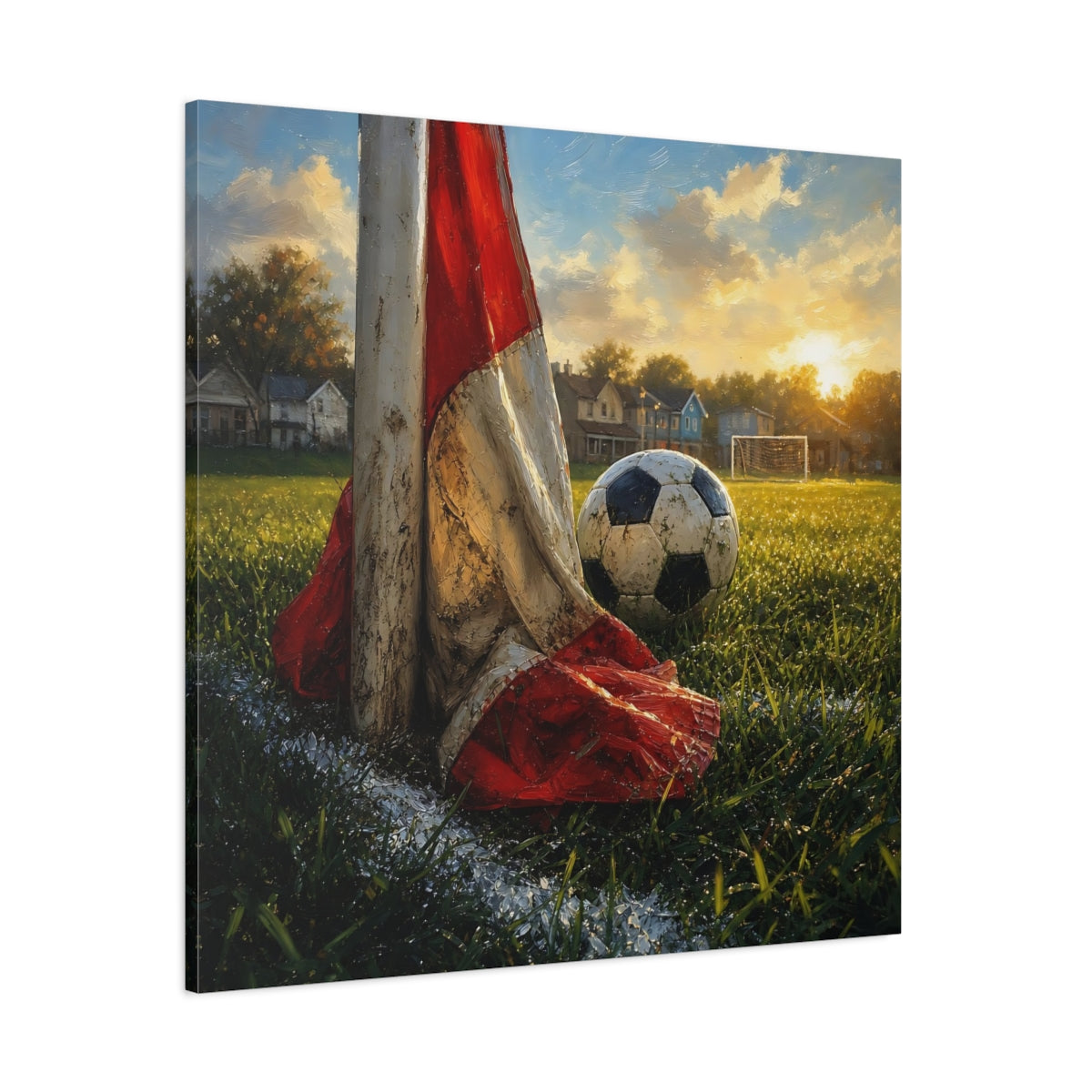 Side Mockup 1. Sports Soccer Ball Soccer Field Sunset shown as canvas print