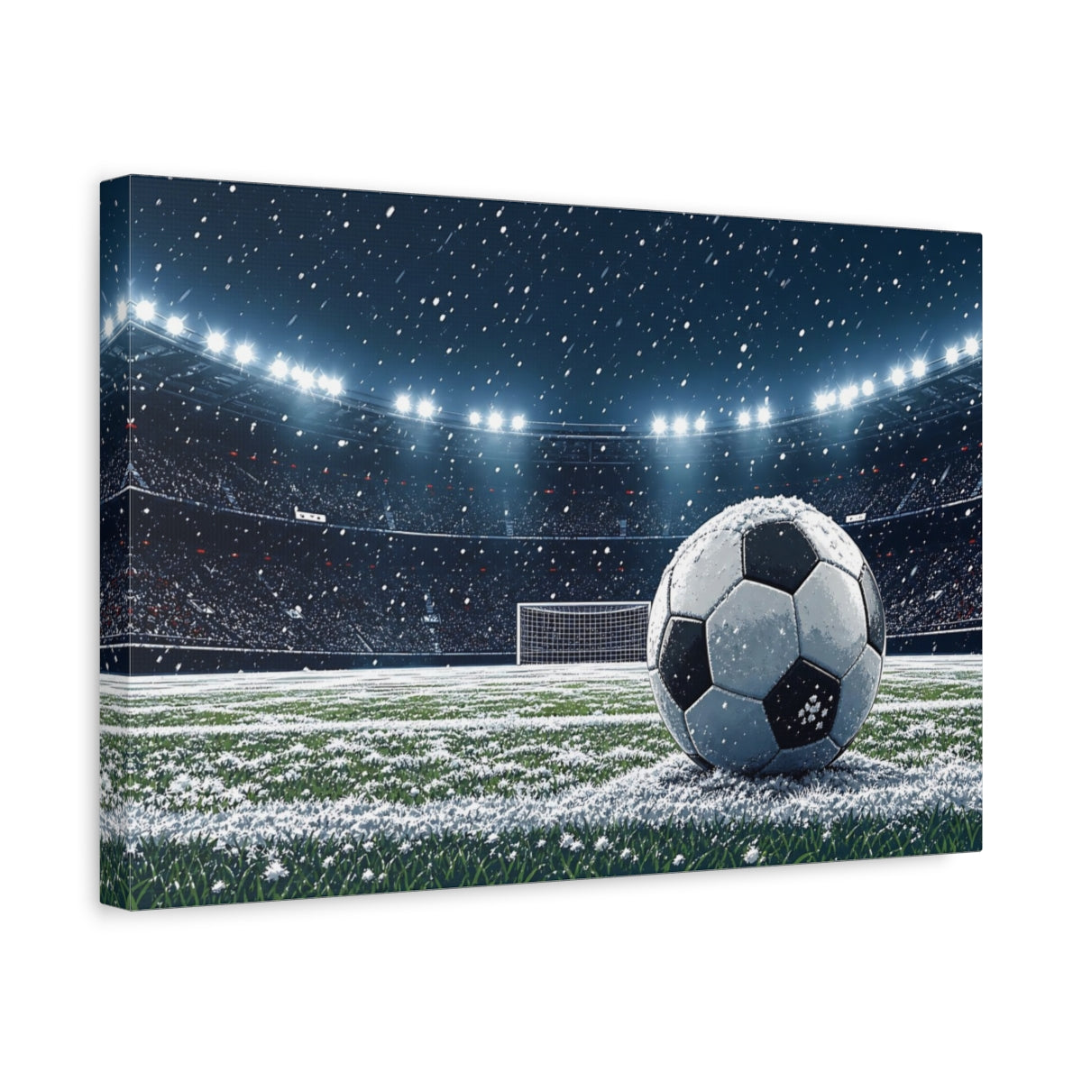 Side Mockup 4. Sports Soccer Ball Snowy Soccer shown as canvas print