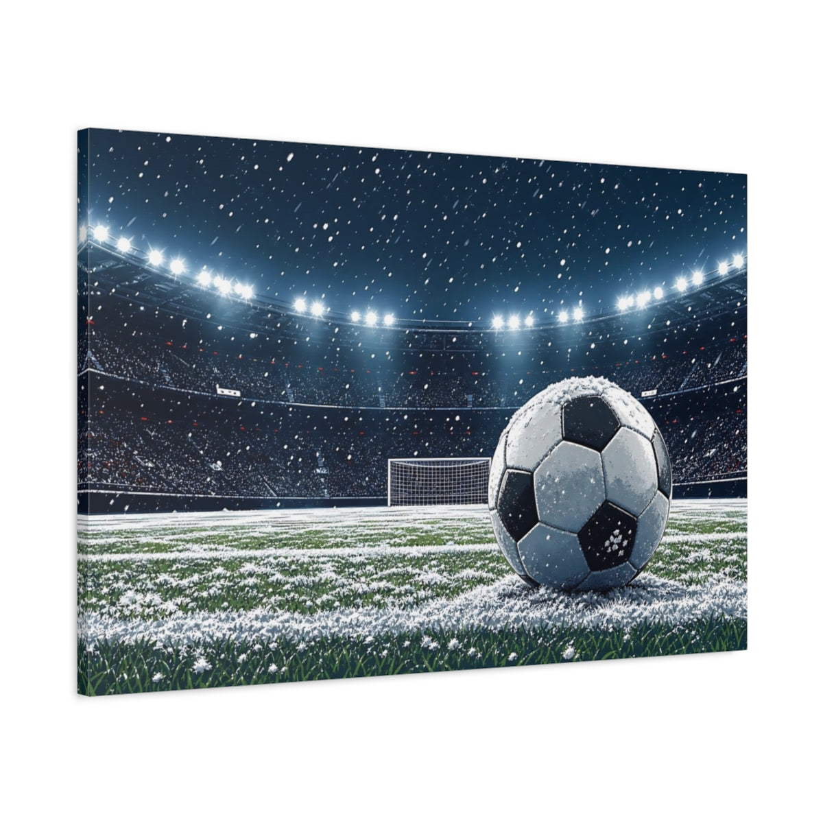 Main Mockup. Sports Soccer Ball Snowy Soccer shown as canvas print