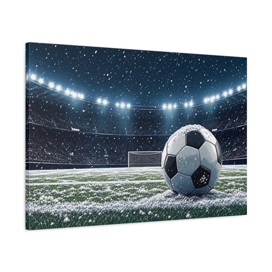 Main Mockup. Sports Soccer Ball Snowy Soccer shown as canvas print