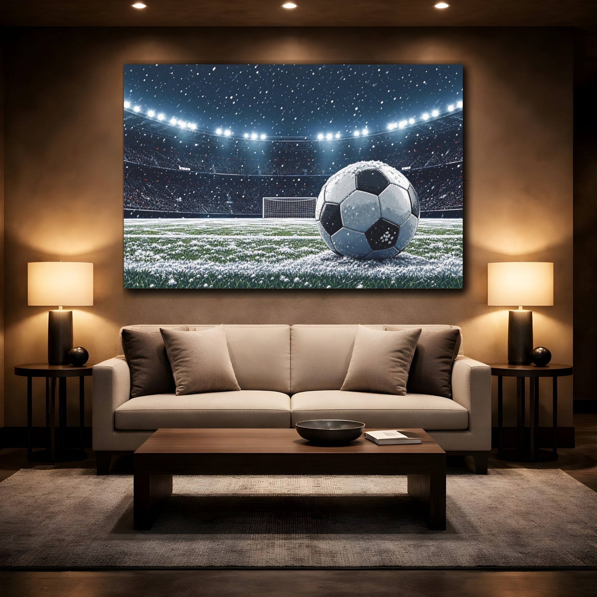 Mockup 2. Sports Soccer Ball Snowy Soccer shown as canvas print