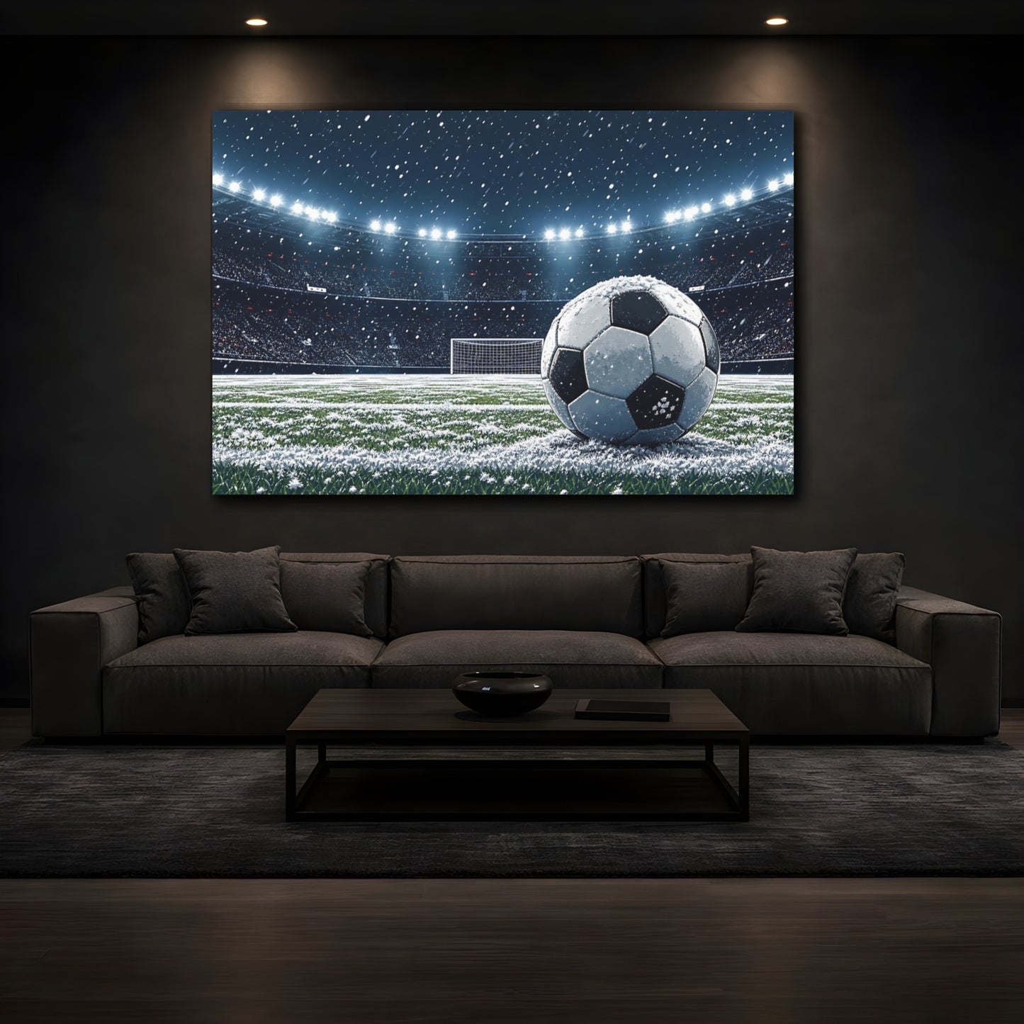 Mockup 3. Sports Soccer Ball Snowy Soccer shown as canvas print