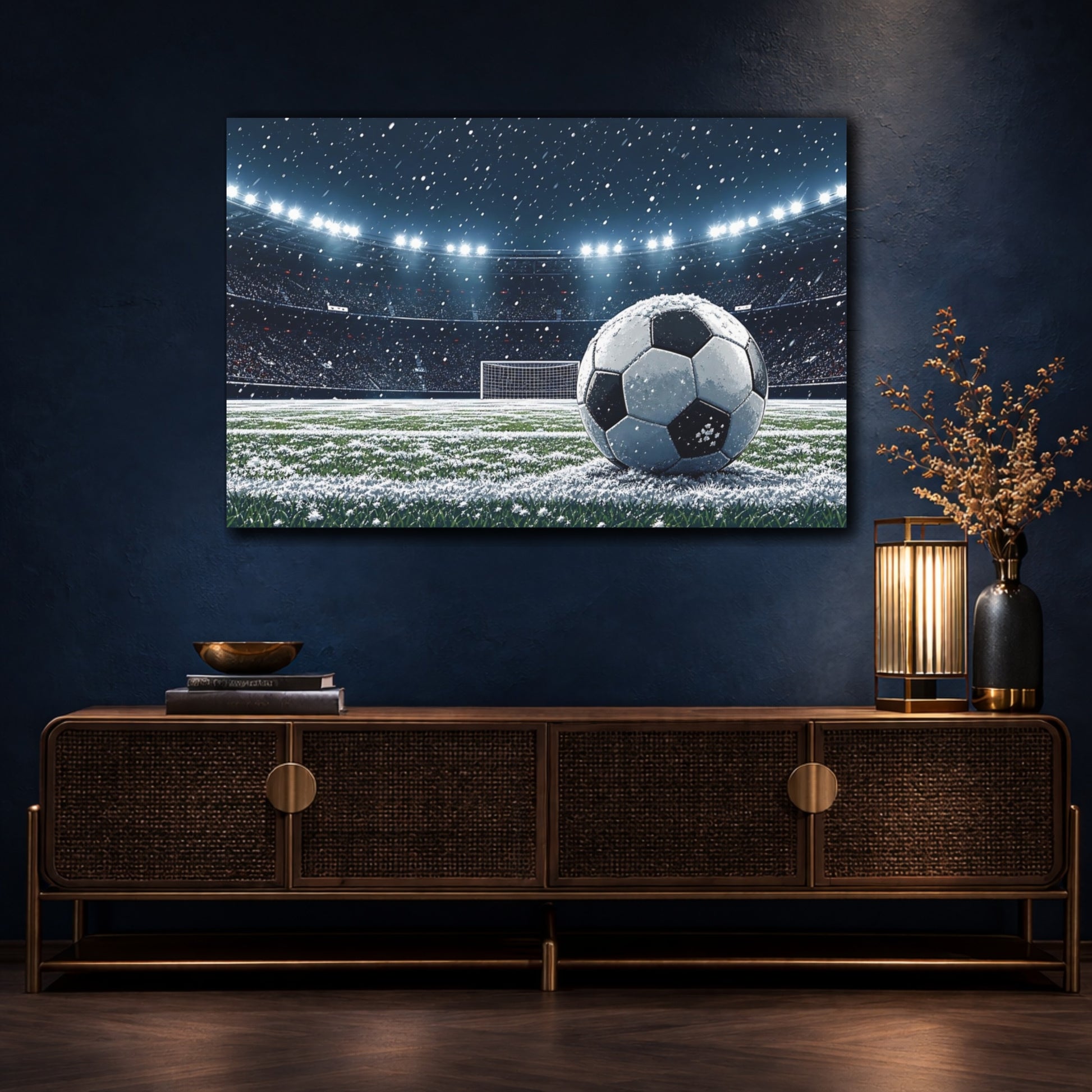 Mockup 4. Sports Soccer Ball Snowy Soccer shown as canvas print