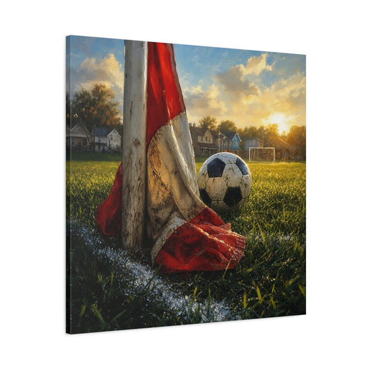 Main Mockup. Sports Soccer Ball Soccer Field Sunset shown as canvas print