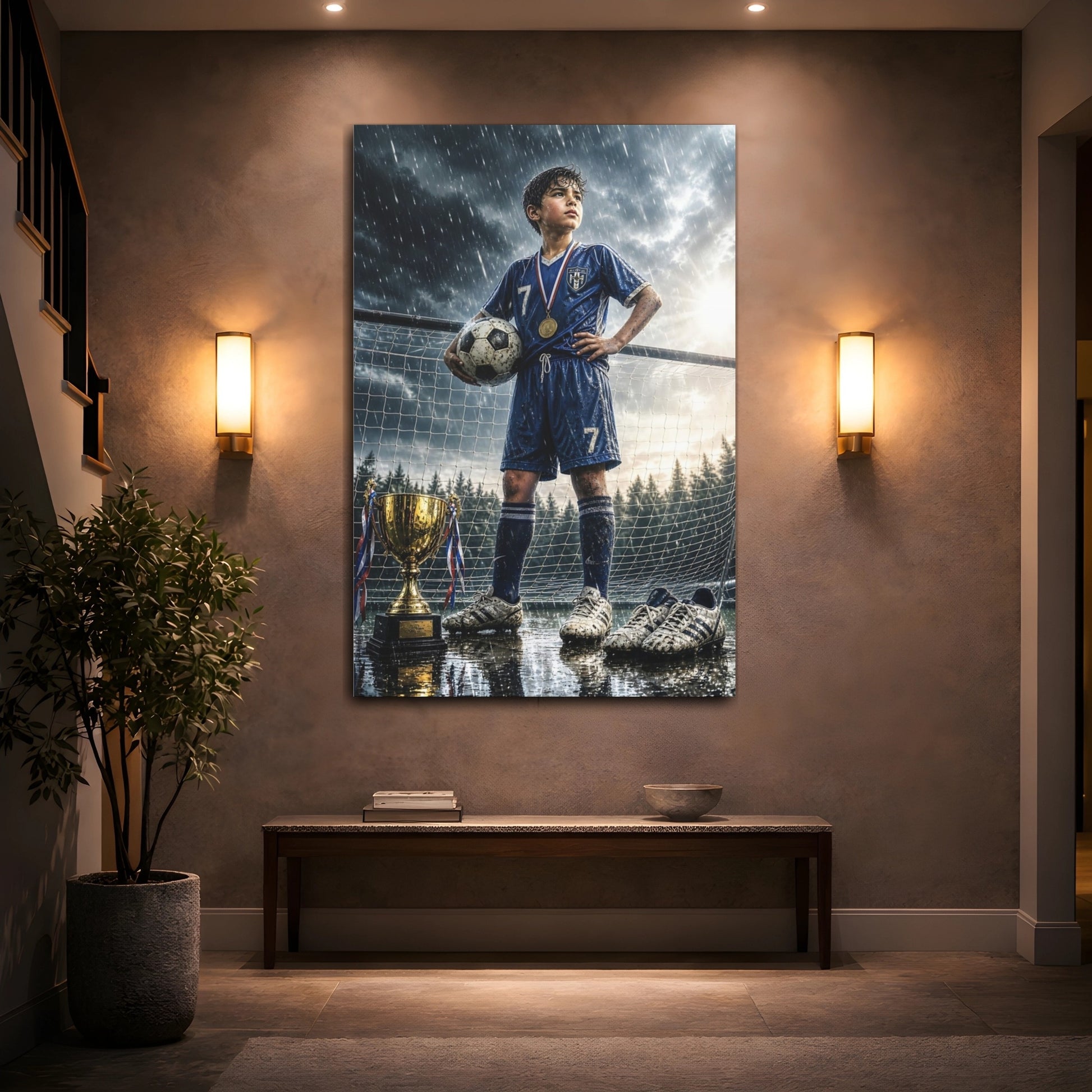 Mockup 2. Sports Soccer Champion Blue And Gold shown as canvas print