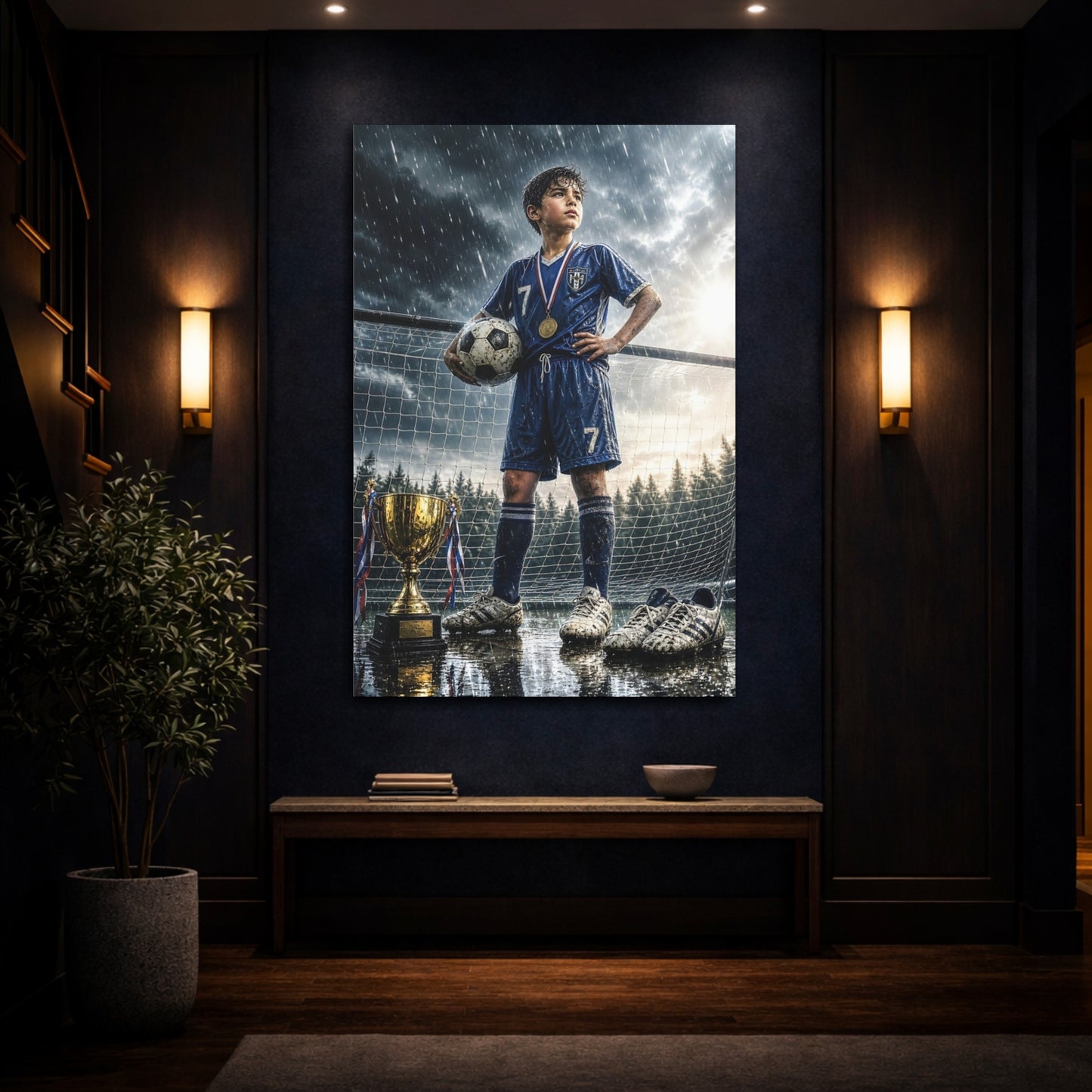Mockup 4. Sports Soccer Champion Blue And Gold shown as canvas print