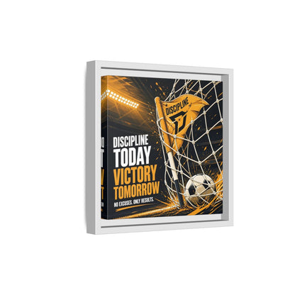 Side Mockup 19. Sports Soccer Goal Black And Gold shown as framed canvas print
