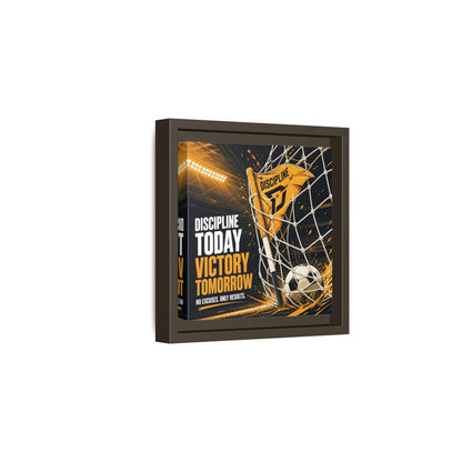 Side Mockup 2. Sports Soccer Goal Black And Gold shown as framed canvas print